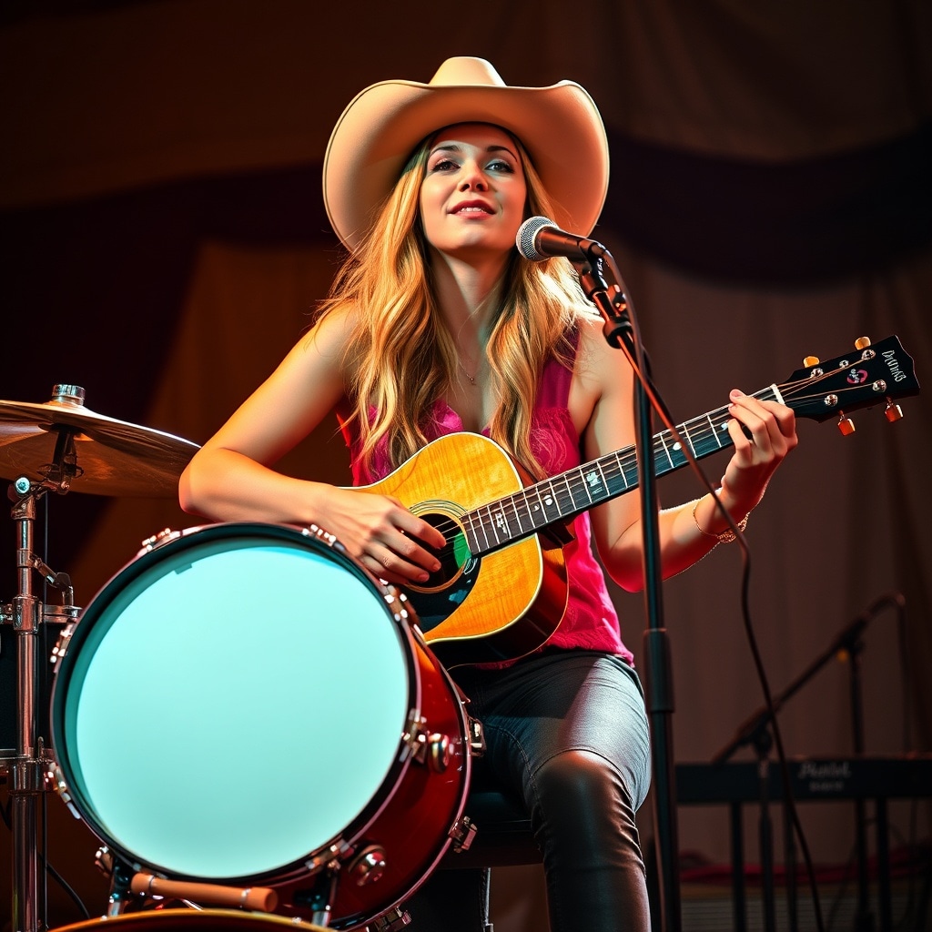 Authentic Country Music with Female Singer, Drums, and Guitar Sound Effect